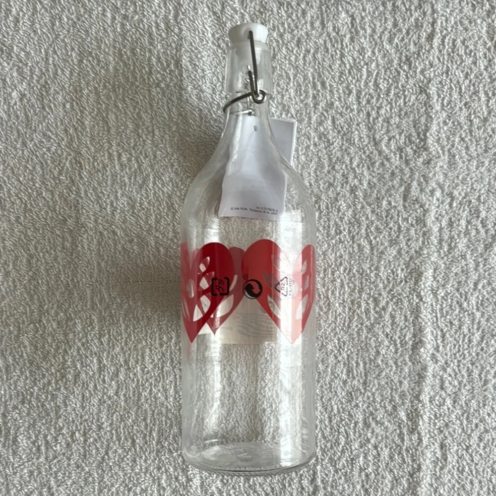 IKEA Vinterfint Glass Bottle with Red Heart Motif